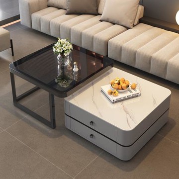 三夢巖板茶幾客廳家用小戶型2024新款高端輕奢高級感大理石玻璃