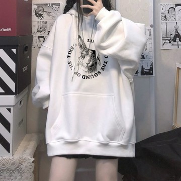 胖胖美依 S-4XL 大碼女裝 印花上衣 學院風 連帽T卹 大尺碼上衣 新款連帽衛衣印花外套-2247.