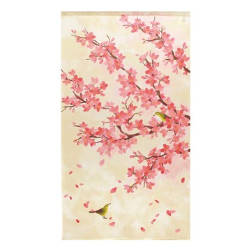 日本製【コスモ】長門簾《櫻花和鳥兒》