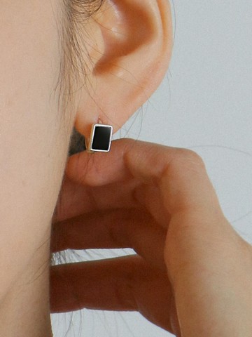 Rectangle Onyx Silver Earring (Ie246) [Silver]