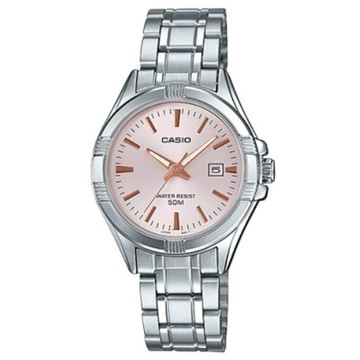 CASIO 白領都會城市不鏽鋼女腕錶-粉紅面(LTP-1308D-4)/26mm / 考試錶