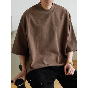 夏季新款400克重磅純棉磨破大碼短袖男美式休閑闊版蝙蝠袖百搭T恤