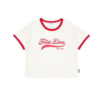 FILA KIDS 女童短袖圓領T恤-米色 5TEA-4409-IV
