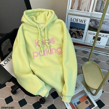 高品質加絨衛衣女款刺繡花秋冬保暖上衣加厚寬鬆大碼女裝連帽衛衣