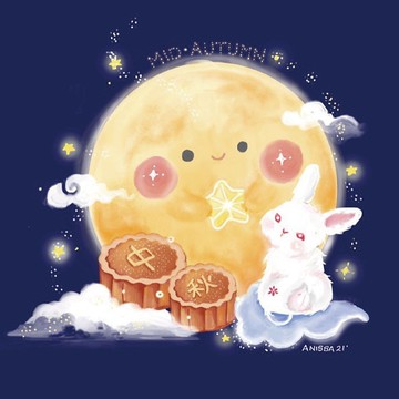 【中秋限定】滿月玉兔徽章 32mm