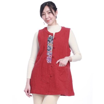 噶瑪蘭緹花蠟片現代盤扣長版背心EK5921-01A