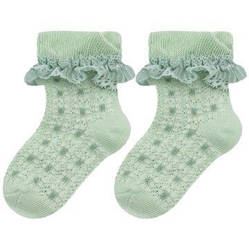JoyNa - 4雙入-蕾絲捲邊點點襪 寶寶襪 公主款-綠色+隨機3雙