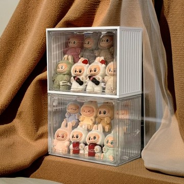 Labubu 拉布布 潮玩公仔 毛絨玩偶 收藏擺件 labubu馬卡龍搪膠公仔拉布布派對展示盒防塵集裝箱收納盒柜子抽屜