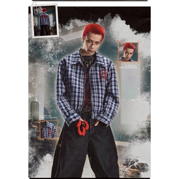 ☆LimeLight☆ 7EE 暗格主義 小眾個性刺繡短拉鍊夾克格紋翻領外套 廣州連線 7E-005