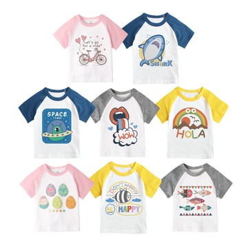 Augelute 兒童 男童 女童 上衣 圓領 純棉 撞色 插肩 短袖 自印款 66251