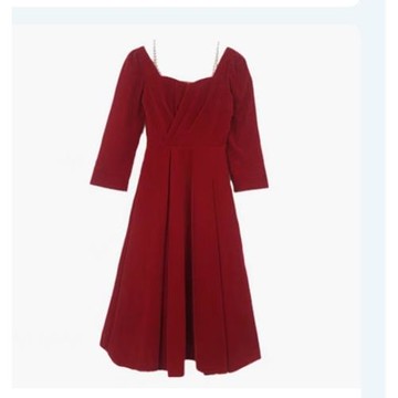 200斤新年外貿特大碼女裝速賣通亞馬遜歐美風酒紅敬酒絲絨連衣裙