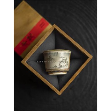 半梵景德鎮孤品柴燒手工山水日式茶盞男士直口高端單個茶杯主人杯