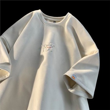 鹿皮絨t恤男短袖潮牌超火半袖上衣夏季男裝圓領打底內搭男士體恤