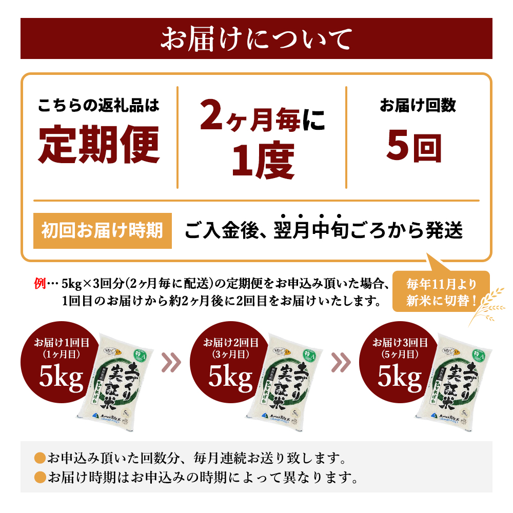 〈定期便〉ひとめぼれ 白米 5kg×5回 計25kg 2ヶ月毎 令和5年 精米 土づくり実証米 毎年11月より 新米 出荷