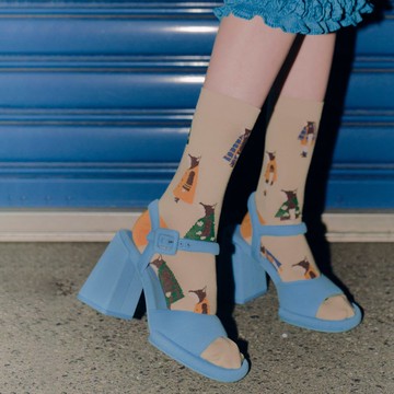 MOC012 豐收之秋 有機棉不對稱花卉設計襪