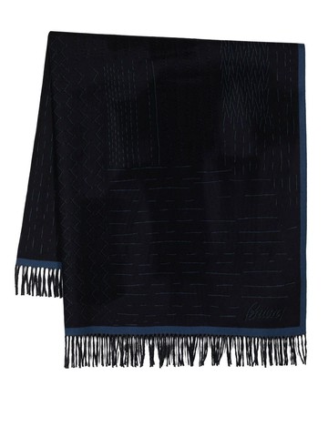 Brioni - fringed patterned-jacquard wool scarf - men - Virgin Wool - One Size - Blue