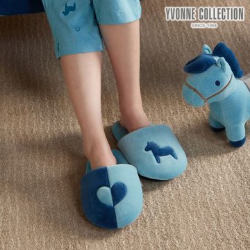 YVONNE 以旺傢飾 冰島馬胖胖拖鞋-冰島藍M