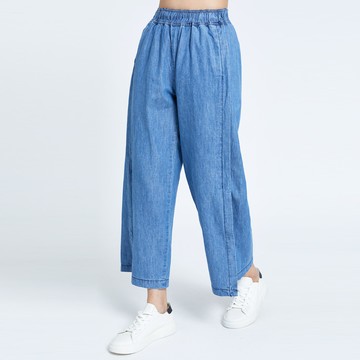 SOMETHING｜女裝｜涼爽開衩丹寧寬直筒褲