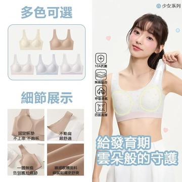 🌸10A抗菌解鎖青春第一步🌸元氣印花軟支撐提拉美背發育期少女背心内衣 寬肩帶内衣 固定杯内衣 無鋼圈内衣 運動背心内衣