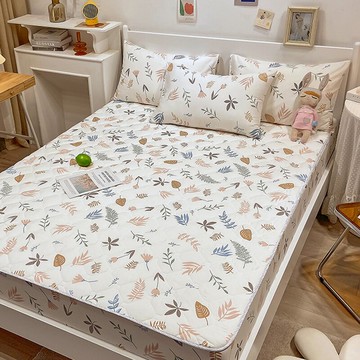 A類母嬰級全棉夾棉床笠單件純棉加厚防滑床罩席夢思印花保護套罩