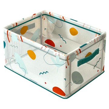 Mass 生活好物 卡通鋼架折疊收納箱 衣物玩具收納 帶提手  大(40 x 30 x 20cm)  B款 幾何植物  1個