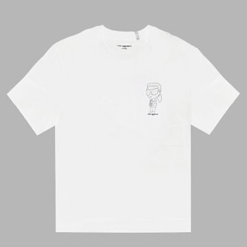 KARL LAGERFELD 線條老佛爺公仔棉質短T(白)