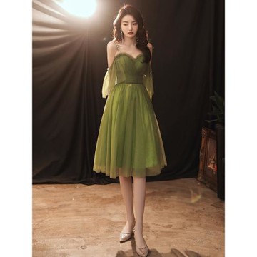 高端小晚禮服裙女平時可穿吊帶生日年會主持人演出輕奢小眾伴娘服