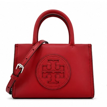 TORY BURCH ELLA BIO縫線皮革兩用托特包-迷你/莓果紅