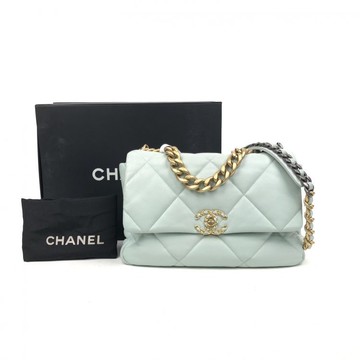 chanel藍色羊皮格紋鏈條翻蓋包