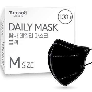Tamsaa 日常彩色3D口罩 M  黑色  100入  1盒
