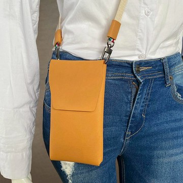 COZI-義大利植鞣皮革 直式6.7~6.9吋手機/7.82-8.02吋摺疊手機 斜肩包 手腕包 腰掛包- 附皮革飾邊掛繩組 黑色