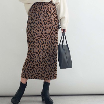 日本女裝代購 - 豹紋彈性長裙-咖啡 (M(Free size))