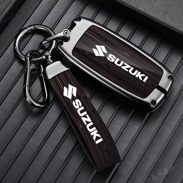 Suzuki鈴木木紋皮革鑰匙套 汽車鑰匙圈 SWift/Jimny/VitaraALto 高檔合金鑰匙圈扣環ˇfs3