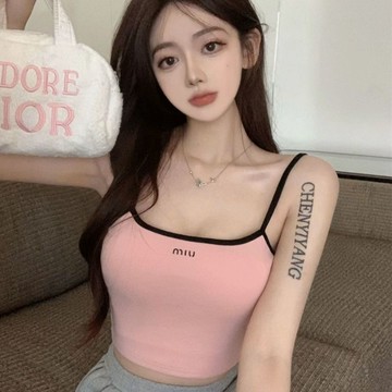 臺灣/✨ 吊帶 內搭背心辣妹短款吊帶背心女網打底爆款帶胸墊美背無袖緊身純欲風上衣夏季