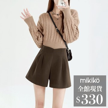 美木子｜短褲 休閒褲｜超激瘦 美拉德咖花苞毛呢短褲 M-2XL 兩色【B10451】收腰短褲 磨毛A字褲 高腰 靴褲