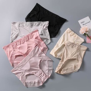 100%桑蠶絲中腰包臀無痕女內褲 輕薄透氣針織真絲平角褲蕾絲短褲