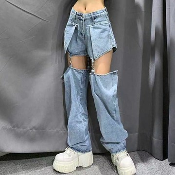 驚爆價格開賣💰牛仔褲復古女直直筒寬鬆高腰顯瘦褲子夏季新款薄款設計可拆卸長褲WMRO