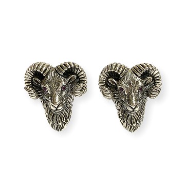 復古風格林頭與紅寶石眼睛袖扣 925 純銀男士禮物