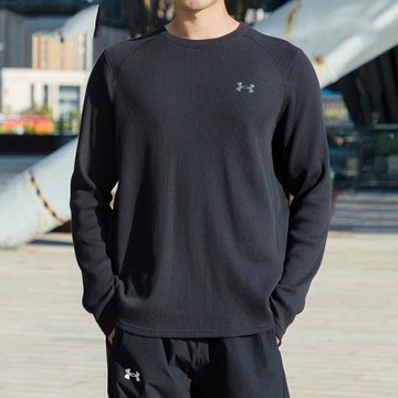 (免運)安德瑪長袖t恤男內搭華夫格男士黑色打底衫健身訓練衛衣寬松上衣