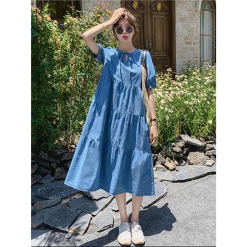 慵懶休閑牛仔女夏薄款蛋糕裙孕婦