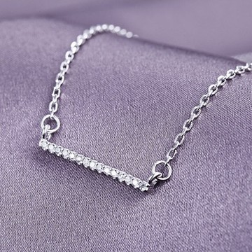 現貨+預購 925純銀項鍊鋯石吊墜-一字簡約百搭七夕情人節生日聖誕節交換禮物女飾品73ze13【獨家進口】【米蘭精品】
