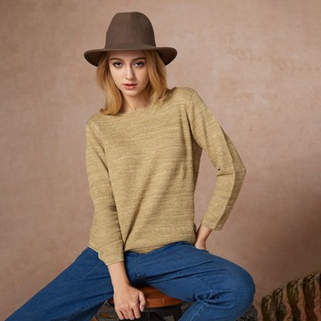 有機棉圓領混色八分袖針織衫(2色)