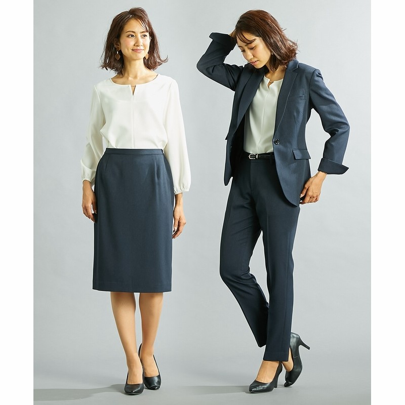レディーススーツ シャンブレー素材セットアップスーツ4点セット テーラードジャケット ブラウス タイトスカート テーパードパンツ 通販 Lineポイント最大get Lineショッピング