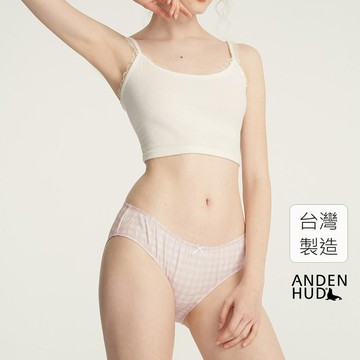 【Anden Hud】抗菌系列．花苞中腰三角內褲(米白-格子小千鳥) 純棉台灣製