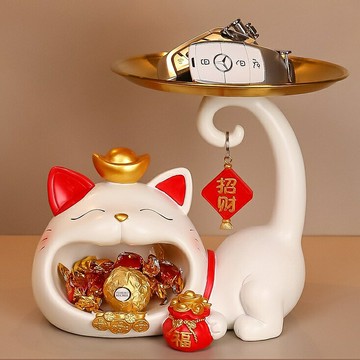 招財貓擺飾 招財貓 收納擺飾 托盤貓 鑰匙收納 客廳擺飾 房間裝飾 開業禮物 交換禮物