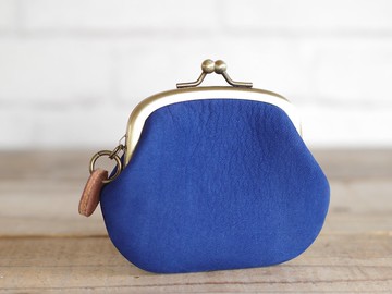 絨面皮革口金零錢包 藍色