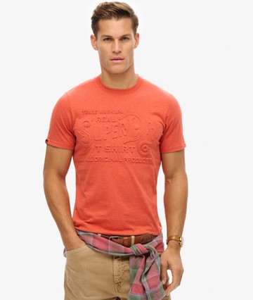 Superdry Men's Workwear Embossed Relaxed T-shirt Orange Size: L