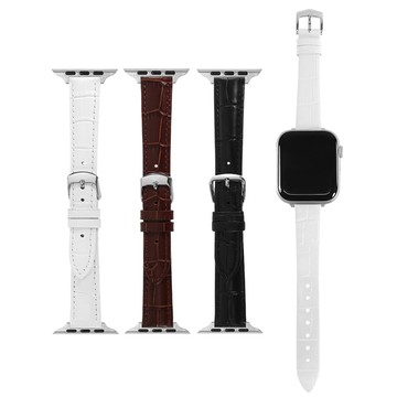 Apple Watch 全系列通用錶帶 蘋果手錶替用錶帶 竹節壓紋 真皮錶帶 白/棕/黑色 #B-16