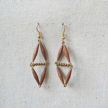 【小捲紙手作/紙藝/飾品】個性菱形垂墜耳環-深咖啡