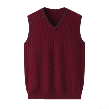 秋冬新款100山羊絨馬甲男V領保暖加厚純色外搭寬松針織套頭背心